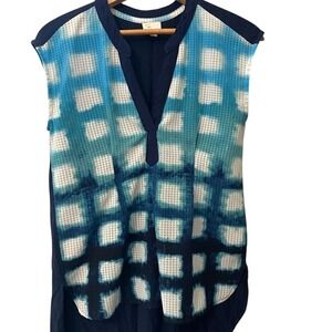 Anthropologie Postmark Blue Tie Dye Sleeveless Tunic Top Womens XS Split Neck